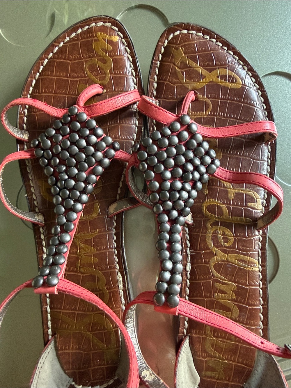 SAM EDELMAN Ginger Studded Gladiator Sandals Ankle Strap Flats Leather Size 8 - Picture 9 of 14